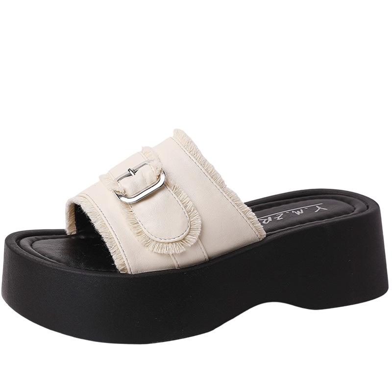 Fashion Versatile Thick Bottom Increases Height and Looks Thin One-word Slippers Women's 2025 Summer Wear Casual Skirt Beach Sandals