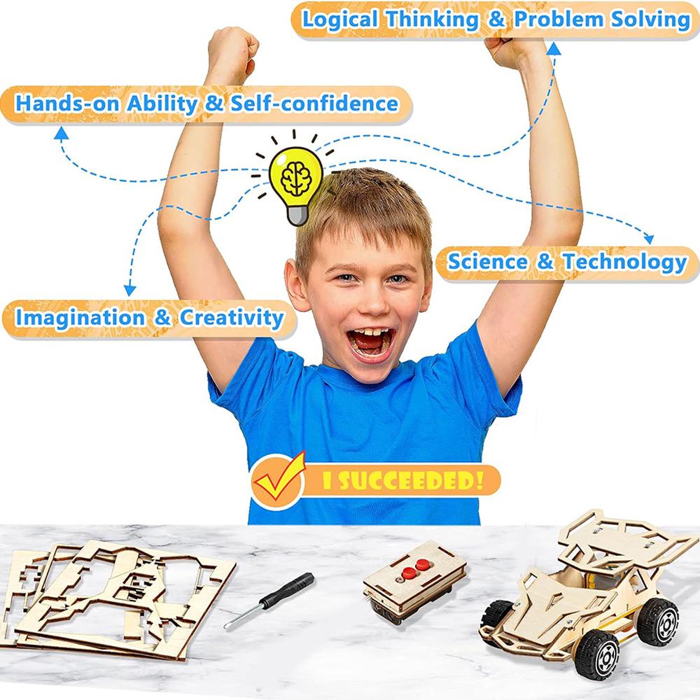DIY Wooden Remote Control Car Wooden Four Wheel Drive Racing Assembling Science Experiment Kits  Educational Toy