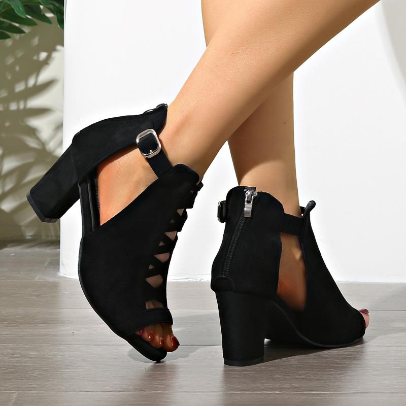 Fashion Ladies Shoes 2025 Fashion Back Zipper Women's Sandals New Belt Buckle Summer Plus Size Solid Best Seller High Heels Sandal Boots