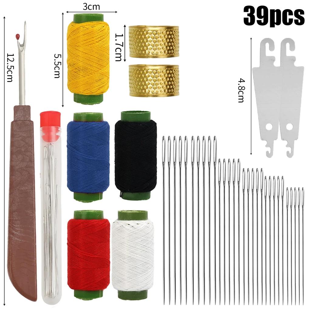 Big Eye Sewing Needles Set Steel Hand Needles with Thread Thimble Threader Scissor for Embroidery DIY Craft Clothes Repair Kit