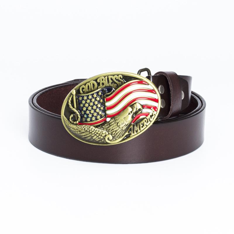 Fibbia Aquila in Bronzo Cintura in Pelle con Bandiera Americana - Accessorio di Moda da Uomo