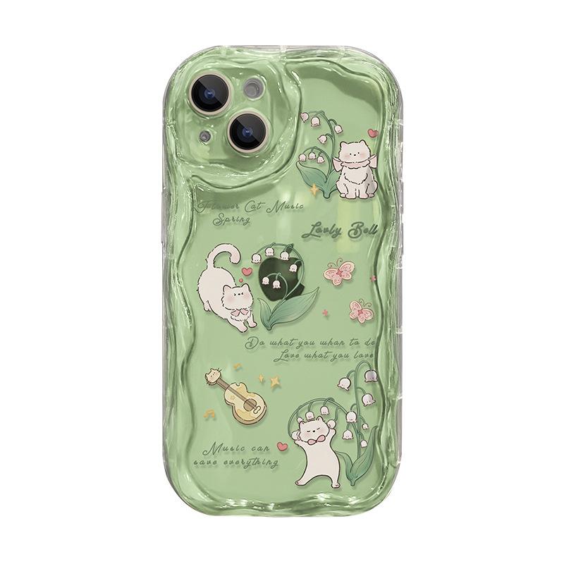 Lily of The Valley Cat Bracelet Suitable for Apple 15 Mobile Phone Case IPhone 16pro Transparent Silicone 13 Summer 11/12 Anti-fall