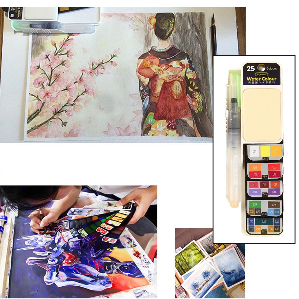 Watercolor Paint Set, 42/33/25 Assorted Colors Paint Set with Brush Travel Pocket Watercolor Kit for Students Adults Artist