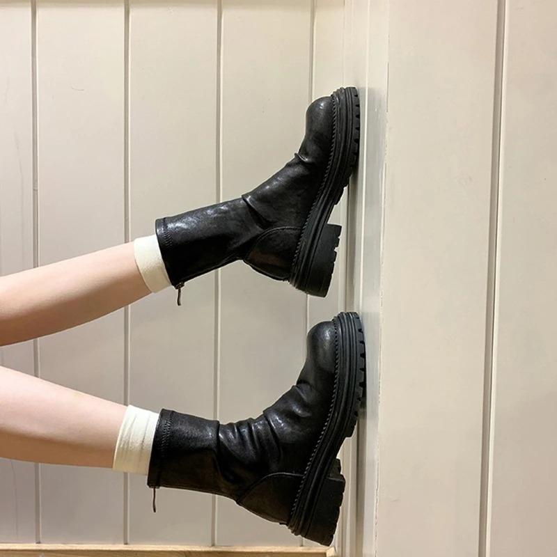 Fashion Vintage PLeated Women Ankle Boots Casaul Height Increase Slim Short Booties Shoes Botas De Inverno Feminina