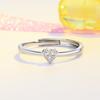 Jin Yali Korean Heart-Shaped Diamond-Inlaid Open Silver Ring - 925 Copper Jewelry
