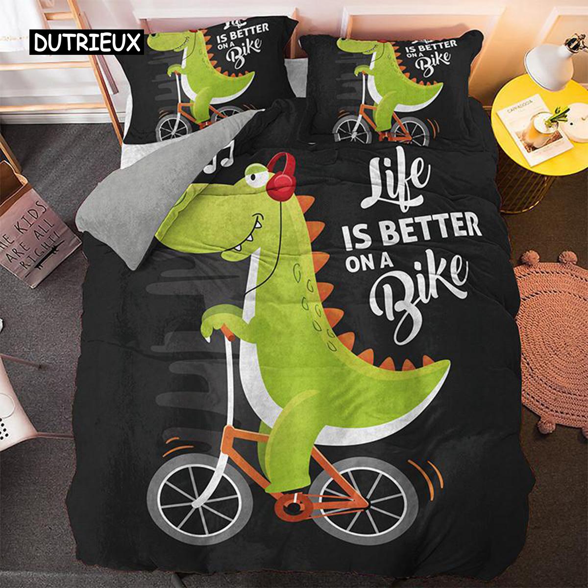 

Cartoon Dinosaur Duvet Cover Set Twin Bedding Microfiber Green Dinosaur Theme Toddler King Quilt Cover EU single(135x200cm)