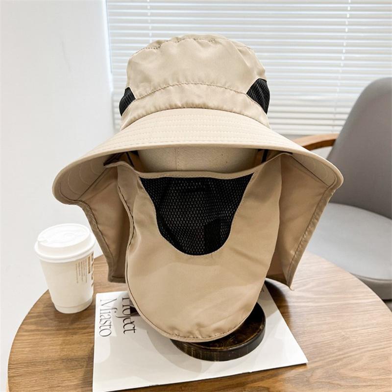 Sun Protection Bucket Hat Neck Protector One-Piece Fishing Hiking Hat Outdoor Breathable Bucket Hat Windproof Large-Brimme