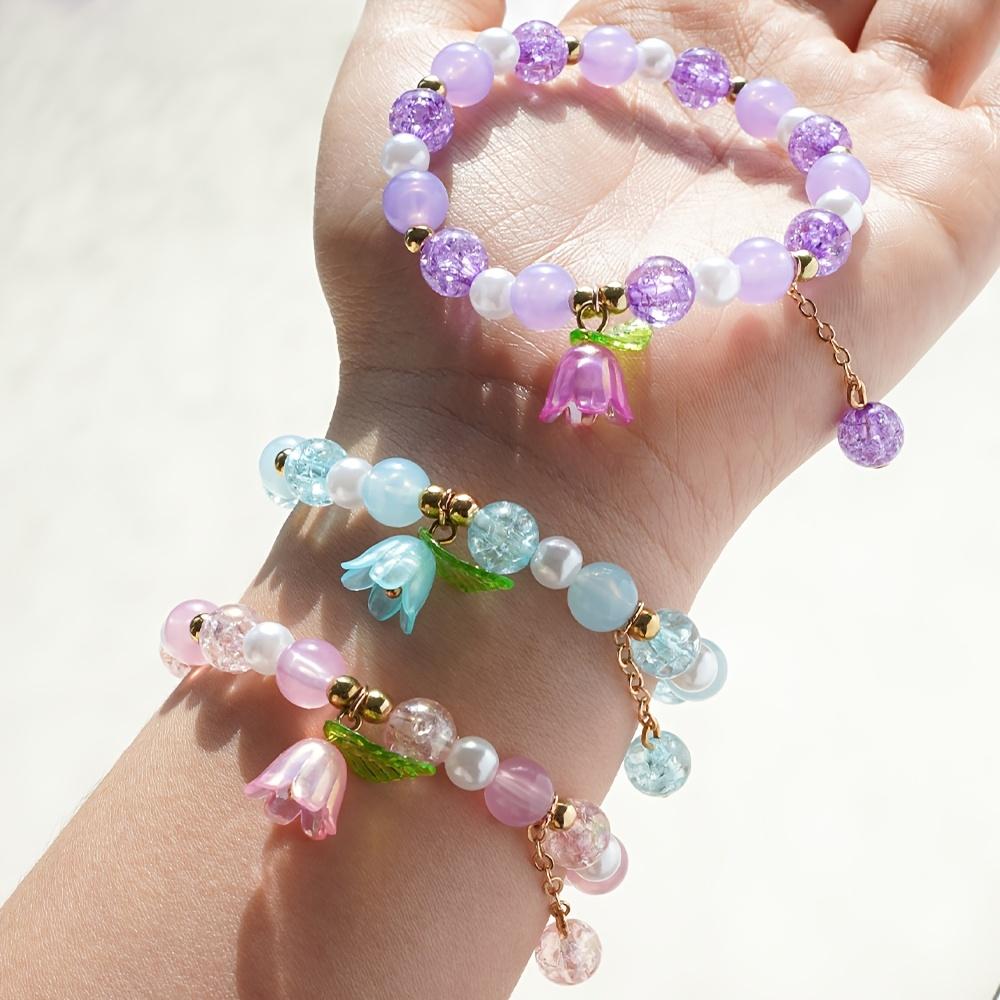 4Pcs Lily of the Valley Beaded Bracelets Cute Flower Pendant Elastic Bracelet Set For Girls Kids Bracelets