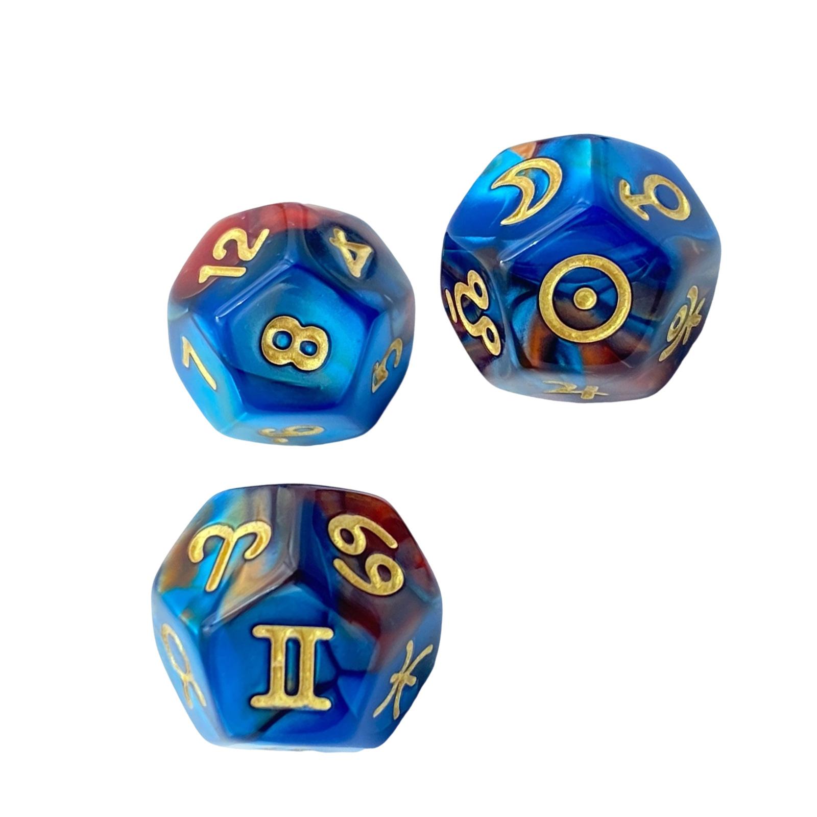 

Набор из 3 блестящих кубиков D12 с гороскопами для гаданий по созвездиям и настольных игр 1