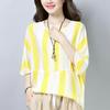 Top Five-quarter Sleeves for Women's Summer Clothing New Fat Mm Loose Slim Bat Shirt Casual Ice Silk Striped T-shirt for Women