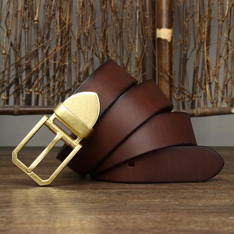 Belt Men's Korean-Style Retro Trendy Unique High-End Leather Pin Buckle First Layer Cowhide Brass Buckle Jeans Belt