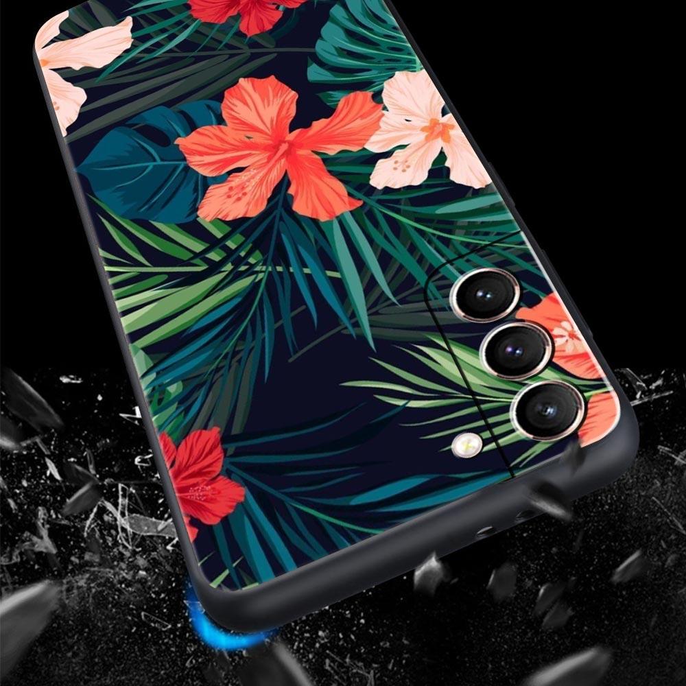 Leaves Monstera Green Phone Case For Samsung Galaxy S26 Ultra S25 Plus S24 FE S23 S22 5G S21 S20 Cover Black Soft
