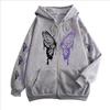New Purple Butterfly Graphic Zipper Hoodies Women Casual Fashion Trend Coat Autumn Winter Fleece Long Sleeve Zip-up Hoodies