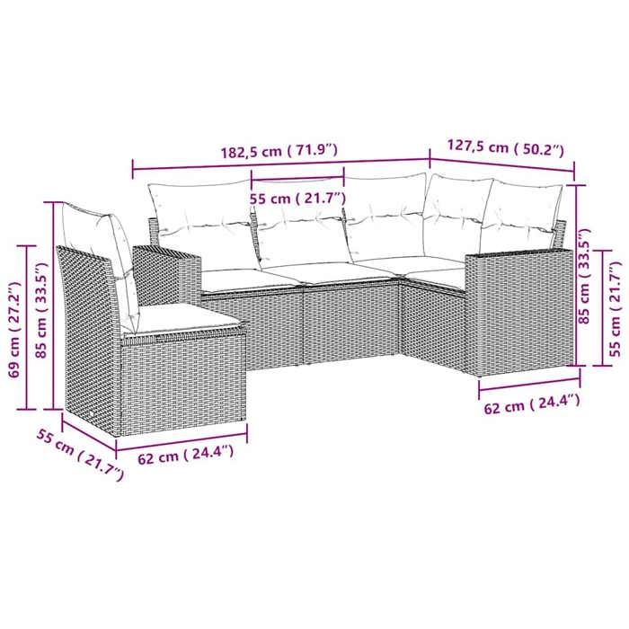 VidaXL Salon de Jardin avec Coussins 5 pcs, Canapés de Terrasse, Ensemble de Meubles de Patio, Mobilier d'Extérieur, Gris 3218962
