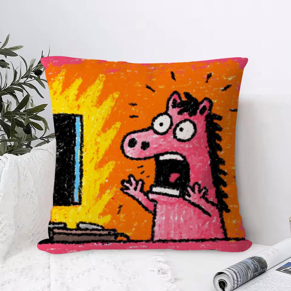 Cartoon Animal Print Cushion Cover, Invisible Zipper, Living Room Sofa Pillowcase