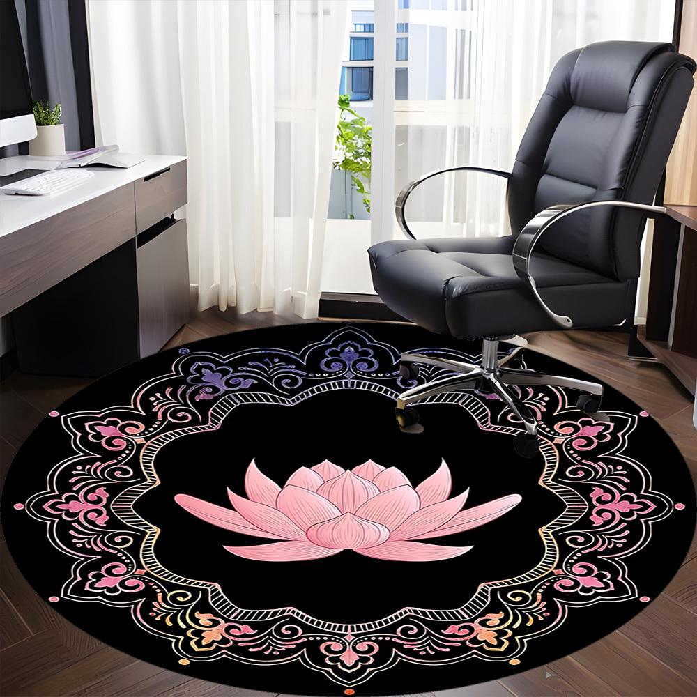 1pc Lotus Mandala Pattern Chair Carpet for Office, Round Non Slip Durable Large Size Office Carpet, Suitable for Office