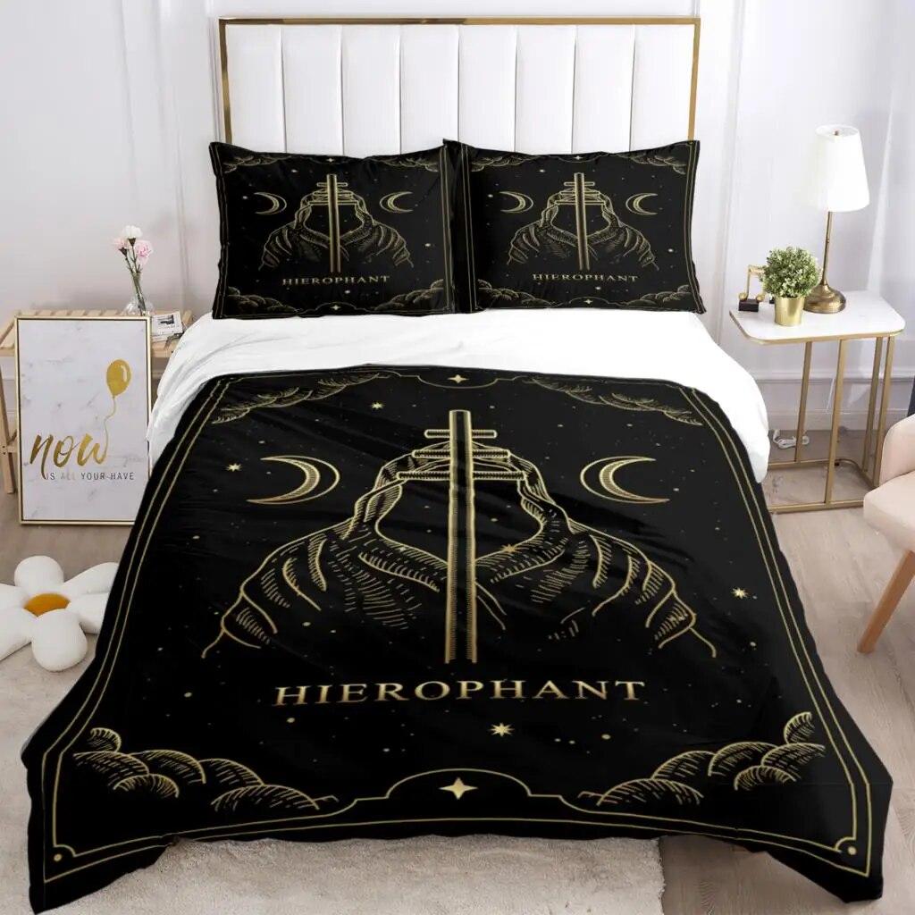 Magic Astrology Esoteric Gold Print Three Piece Set Fashion Bedding Article Children Or Adults For Beds Quilt Covers Pillowcases