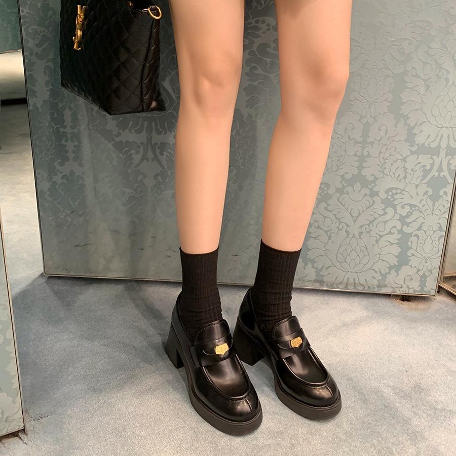 Sheepskin version grape mother same small leather shoes women's gold coins thick-soled thick heel British style leather soft-soled loafers