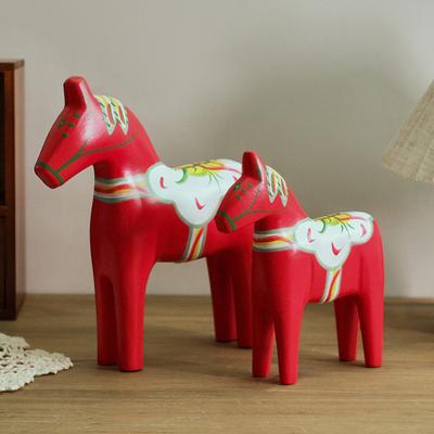 2Pcs Wood Carving Horse Statue Abstract Artistic Pony Figurine Animal Sculpture Home Office Desktop Decoration Ornament