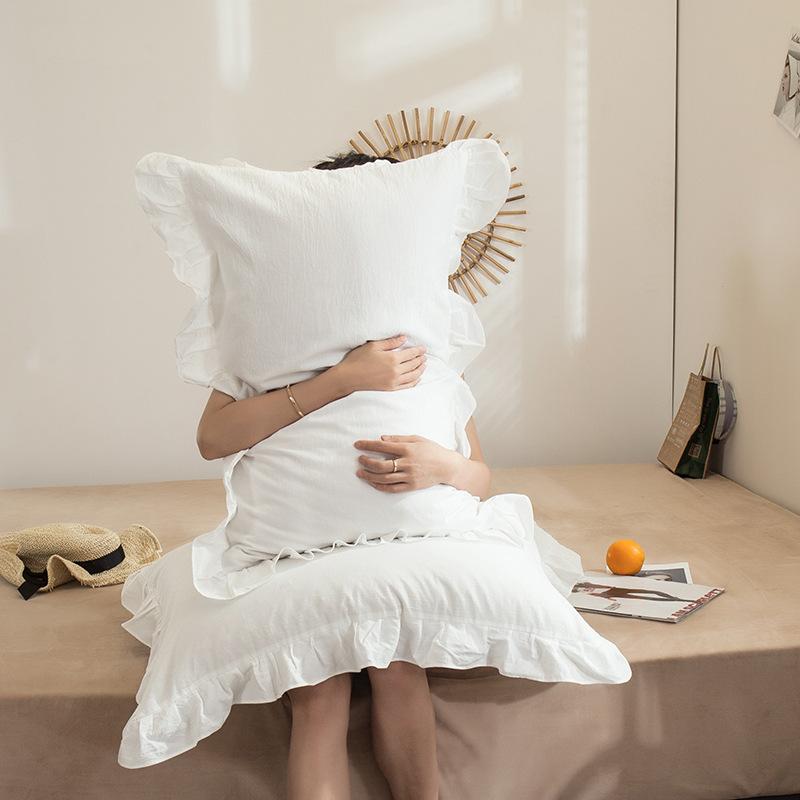 Student Dormitory Single Pillowcase Zipper Easily Removable and Washable Pillow Cases Wrinkled Lotus Leaf Lace Pillow Dustproof Protective Cover