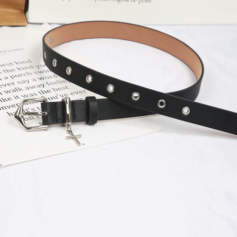 Pin Buckle Casual Simple Belt Personalized Button Head Jeans Dress Decorative Black Belt