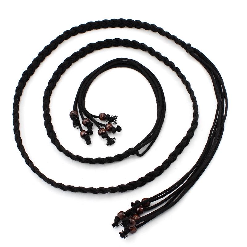 

Женская ретро этническая цепочка на талию с узлом, бусины, вощеный шнур, юбка, популярный декоративный пояс, женские ремни чёрный