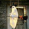 Halloween Hanging Ghost Outdoor Decoration Spooky LED Light Up Witch Ghost On Broom for Home