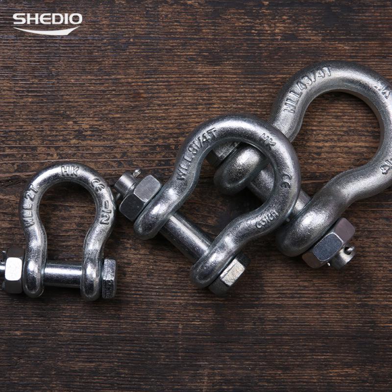 Galvanized High-Strength D-Ring Bow Shackle with Lifting Snap Hook & External Nut