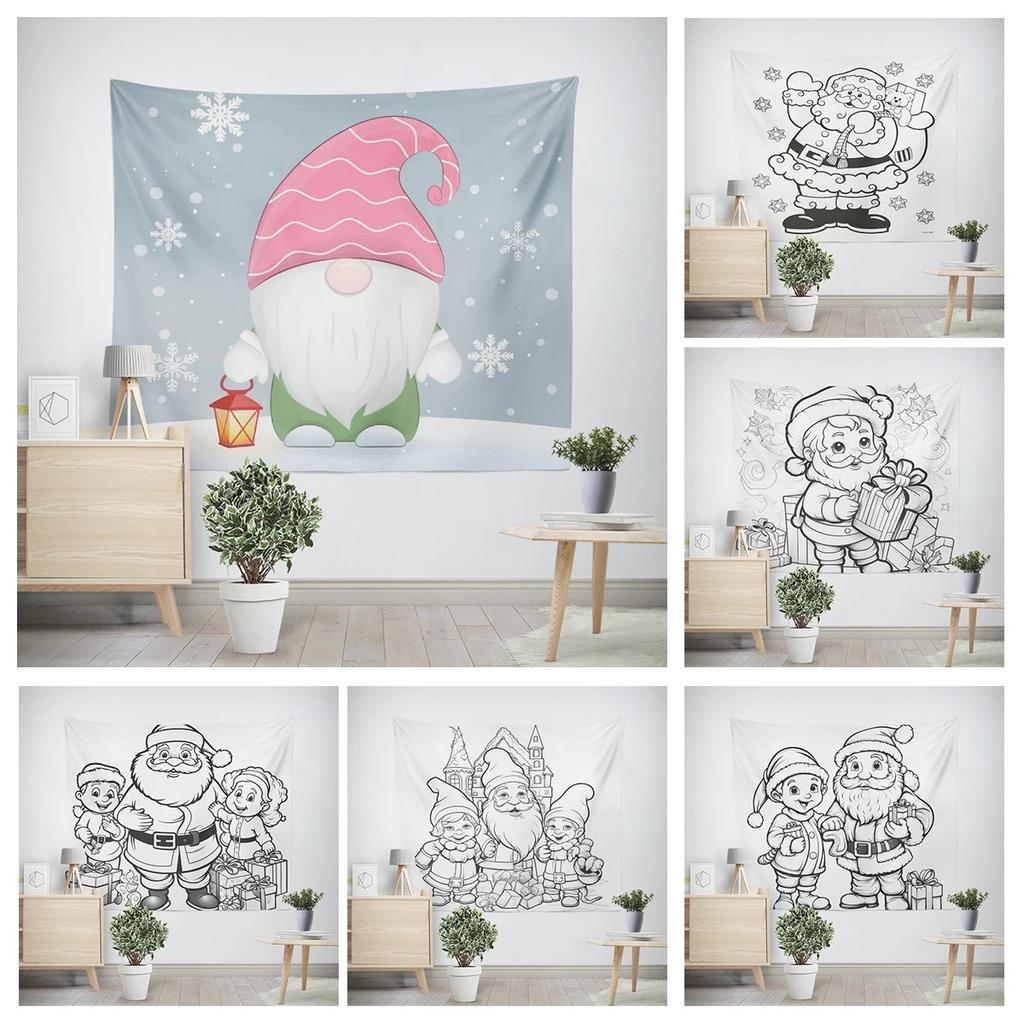 Christmas New Year Santa Claus Deer Painting Pattern Tapestry Living Room Sofa Car Interior Decoration Tapestry