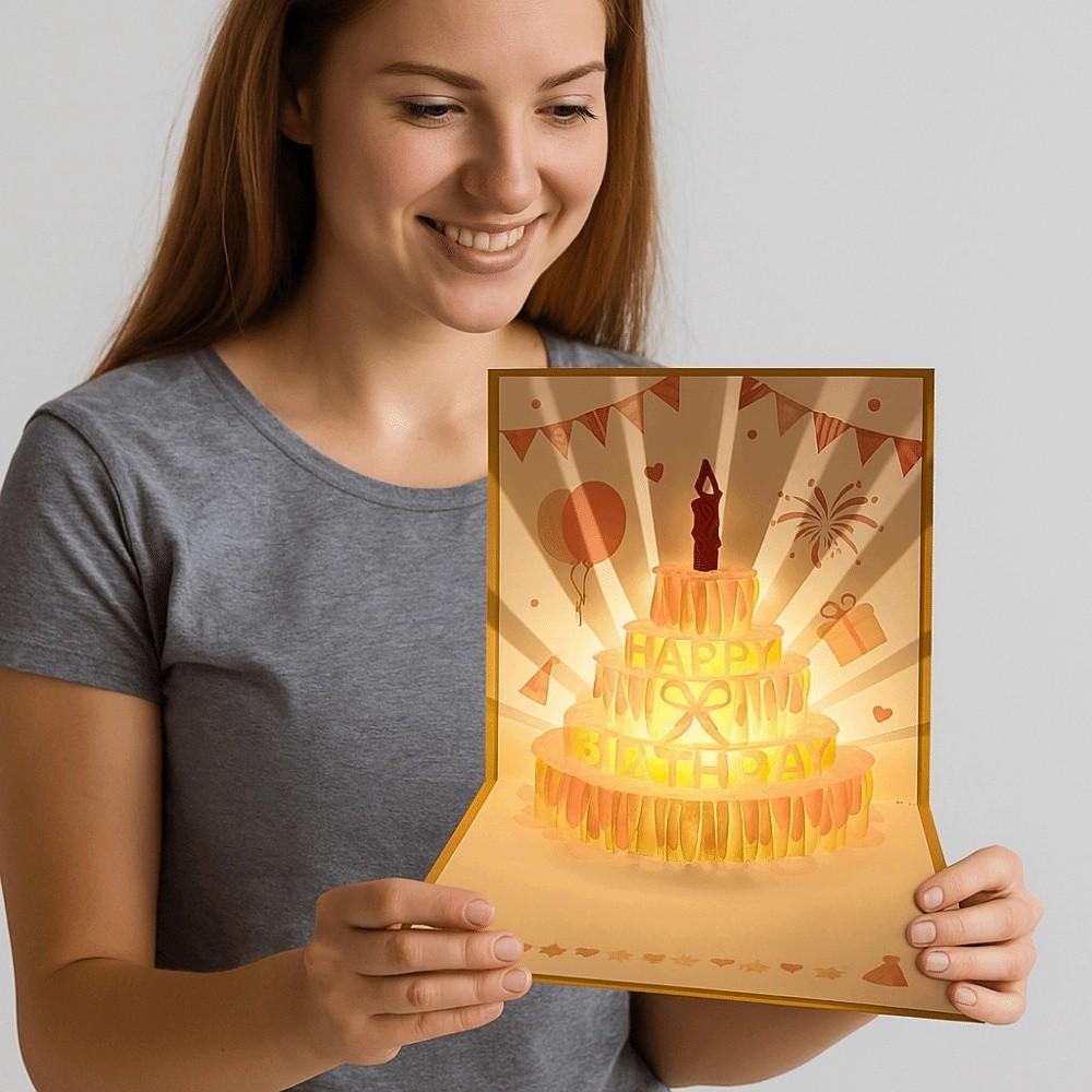Musical and Light 3D Popup Greeting Card Luxurious Foil Stamping Cards  Birthday Party Supplies