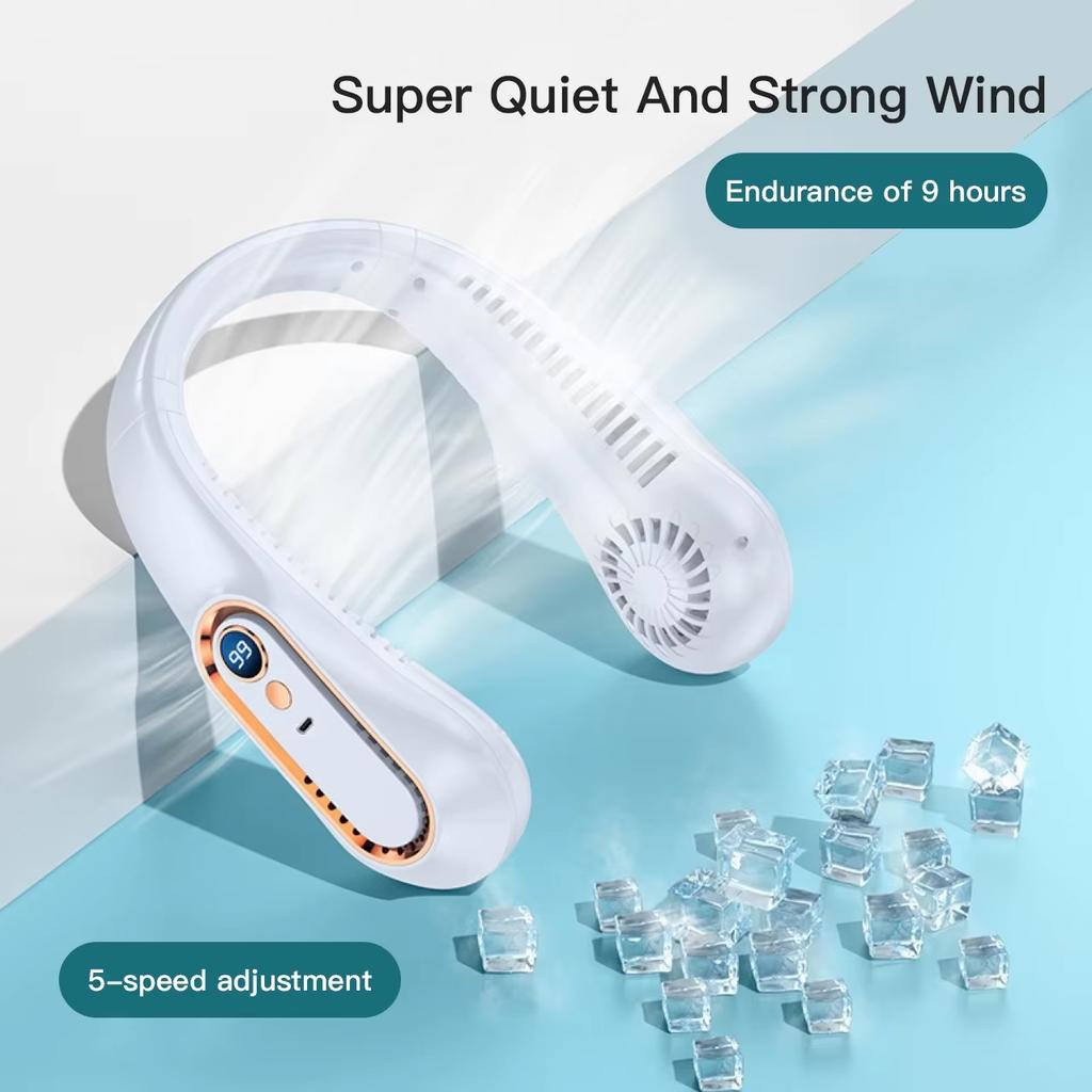 3000mA Portable Mini Hanging Neck Fan Bladeless Neckband Fan Digital Display Power Air Cooler USB Rechargeable Electric Fans