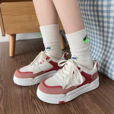 Lato Nowe Muffin Gruba Podeszwa Dopasowanie Kolorystyczne Sznurowane Okrągły Nosek Buty Damskie Pszenica Damskie Casualowe Sportowe Buty Skate Damska Moda