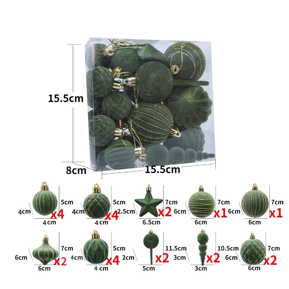 24PCS Flocking Christmas Balls Pendant Plastics Xmas Tree Hanging Christmas Home Decoration