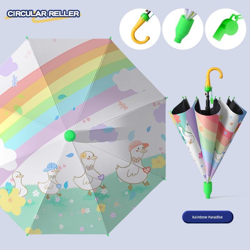 Children's Umbrella for Boys and Girls, Kindergarten and Primary School Students, Cartoon Black Plastic Sun Protection, Dual-Use for Sun and Rain