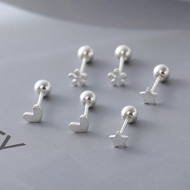 S925 Small Heart & Star Screw Back Cartilage Earrings for Women - Versatile Temperament Accessory