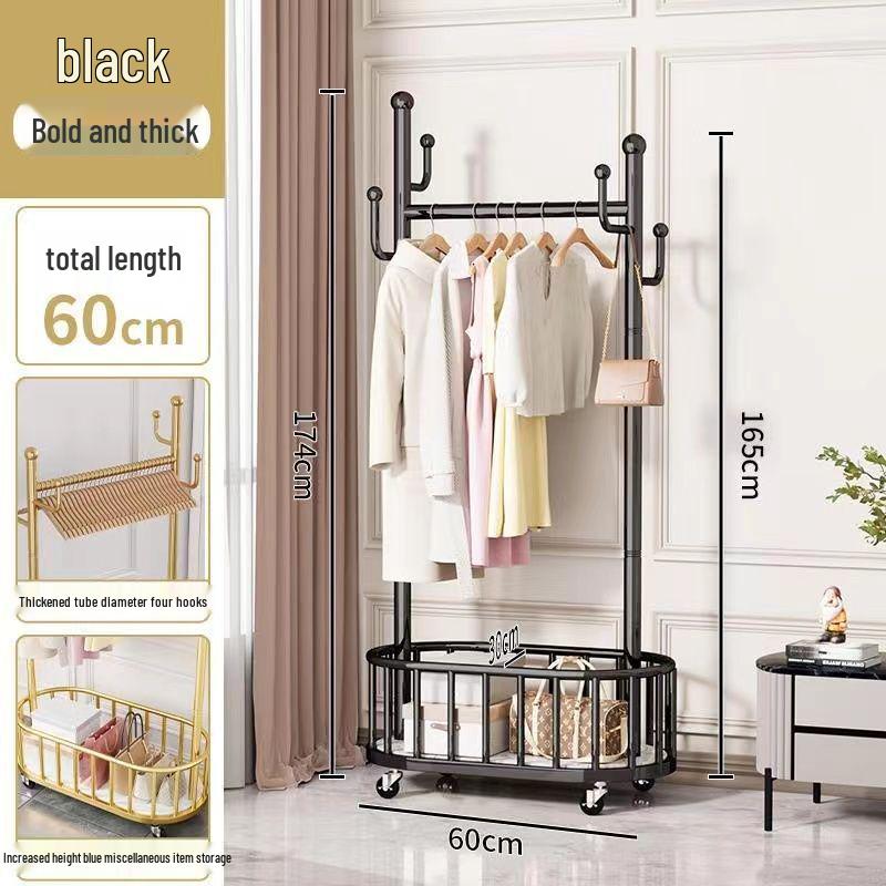 Mobile Floor-Standing Clothes Rack Bedroom Coat Hat Stand Light Luxury Design with Wheels for Convenient Drying and Organizing 3759₽