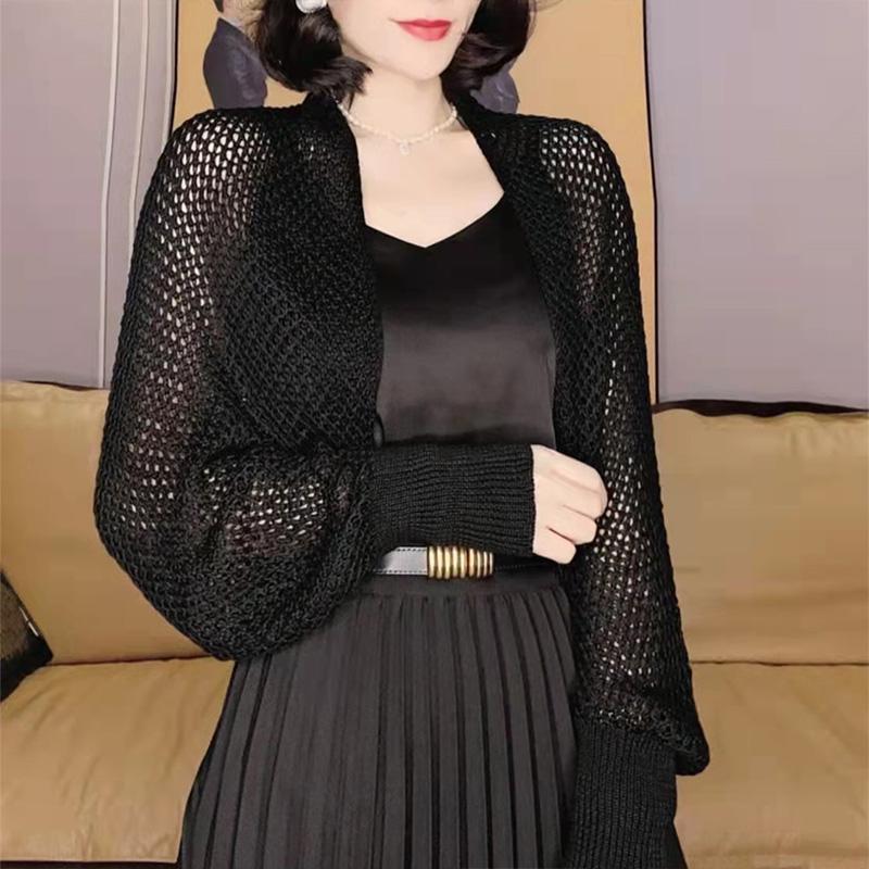 1 Stück Langarm Schöne Vintage Strickwaren Sonnenschutz Aushöhlen Mode Einfarbig Gestrickte Strickjacke Dünne Oberteile