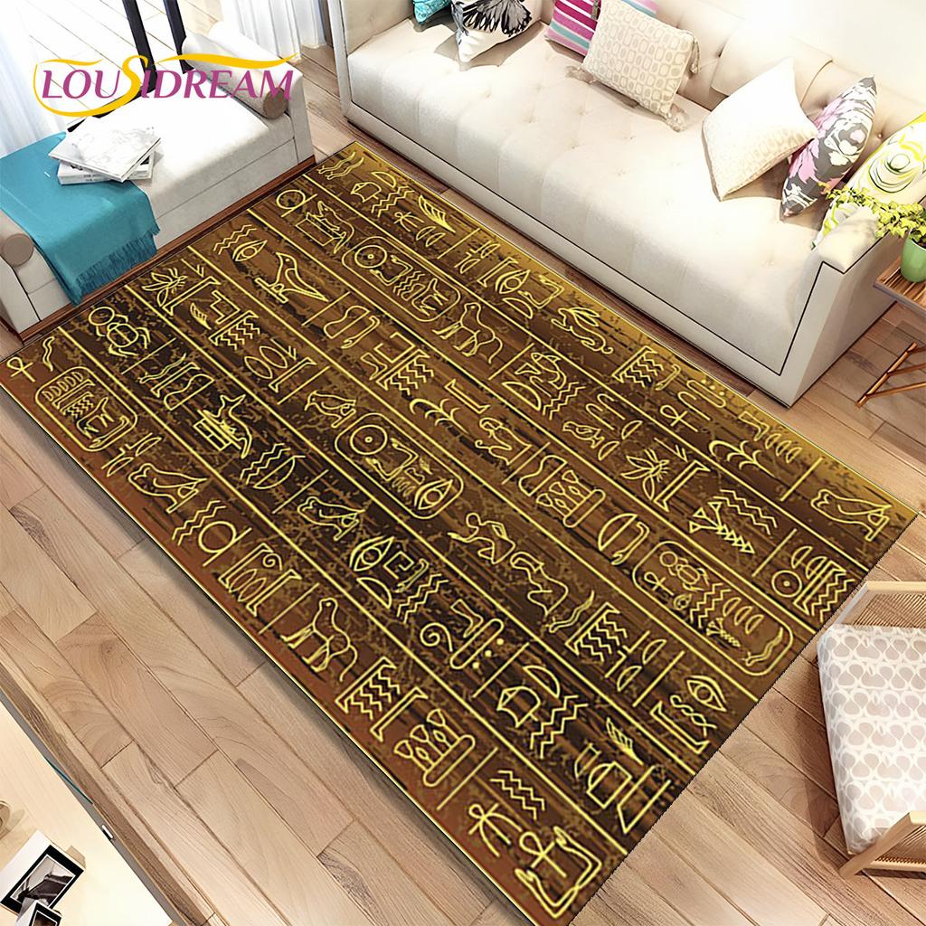 Egyptian Mythology Pharaoh Hieroglyphics Area Rug,Carpet for Home Living Room Bedroom Sofa Doormat Decor,kids Non-slip Floor Mat