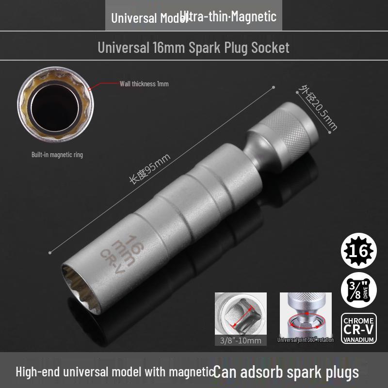 Universal Magnetic Spark Plug Socket Wrench (14/16mm) for Easy Spark Plug Removal and Installation