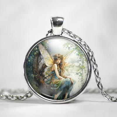 Retro Antique Bronze Plated Round Forest Fairy Elf Glass Dome Pendant Necklace For Women Girls Jewelry