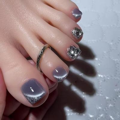 Cat'S Eye Fine Flash Nail Patch Wearing Nail Fine Flash Removable Toenail Patch Foot Nail Patch Nail Patch 24 Pieces