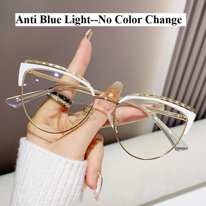 Photochromic Glasses Anti Blue Light Minimalist Style Flat Glasses Ultra Light Eyeglass Frame Metal Spring Eyeglass Legs