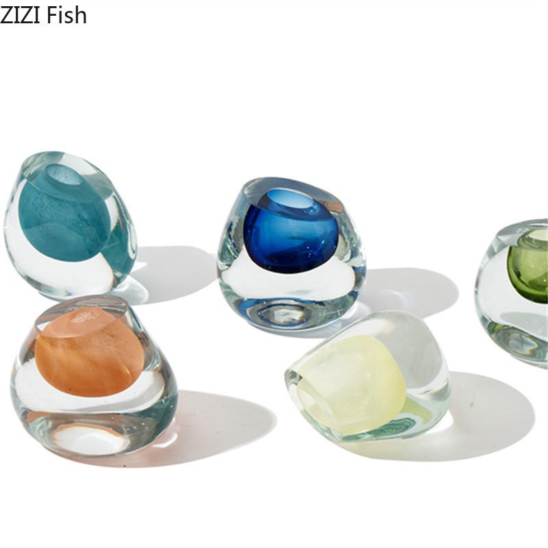 Transparent Colorful Glass Vase Oblique Mouthed Flower Pot Desk Decoration Flowers Arrangement Floral Vases Room Aesthetic Decor