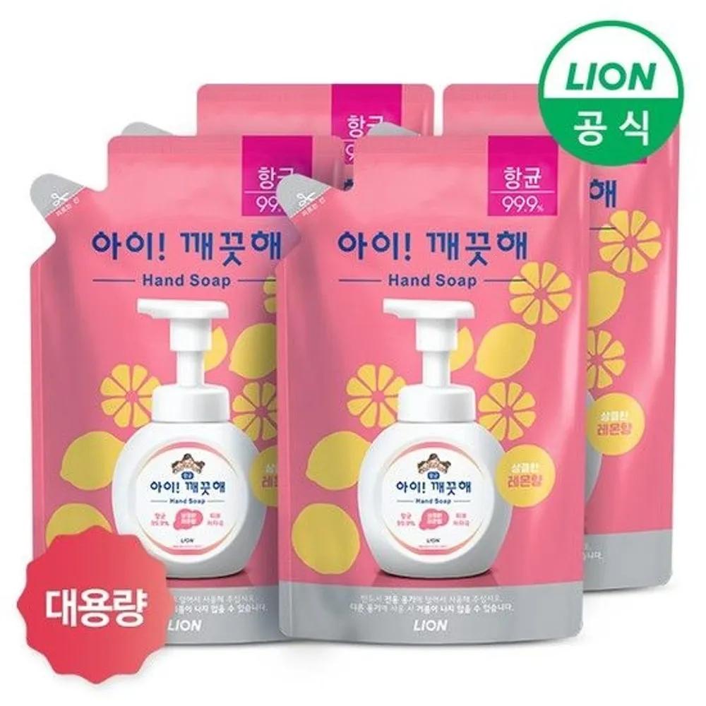 Lion Foaming Type Large Capacity 450ml Refill 4 Packs Lemon/Green Grape
