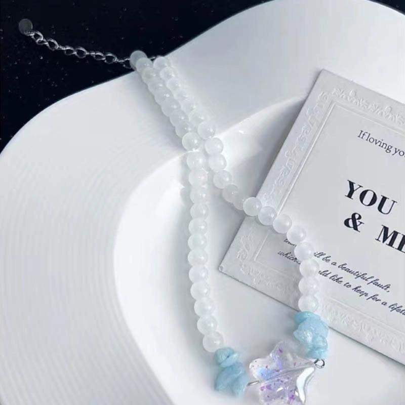 Simple Star Pendant Necklace Glass Beaded Clavicle Chain Choker Necklace Statement Jewelry Fashion Neck Chain Gifts