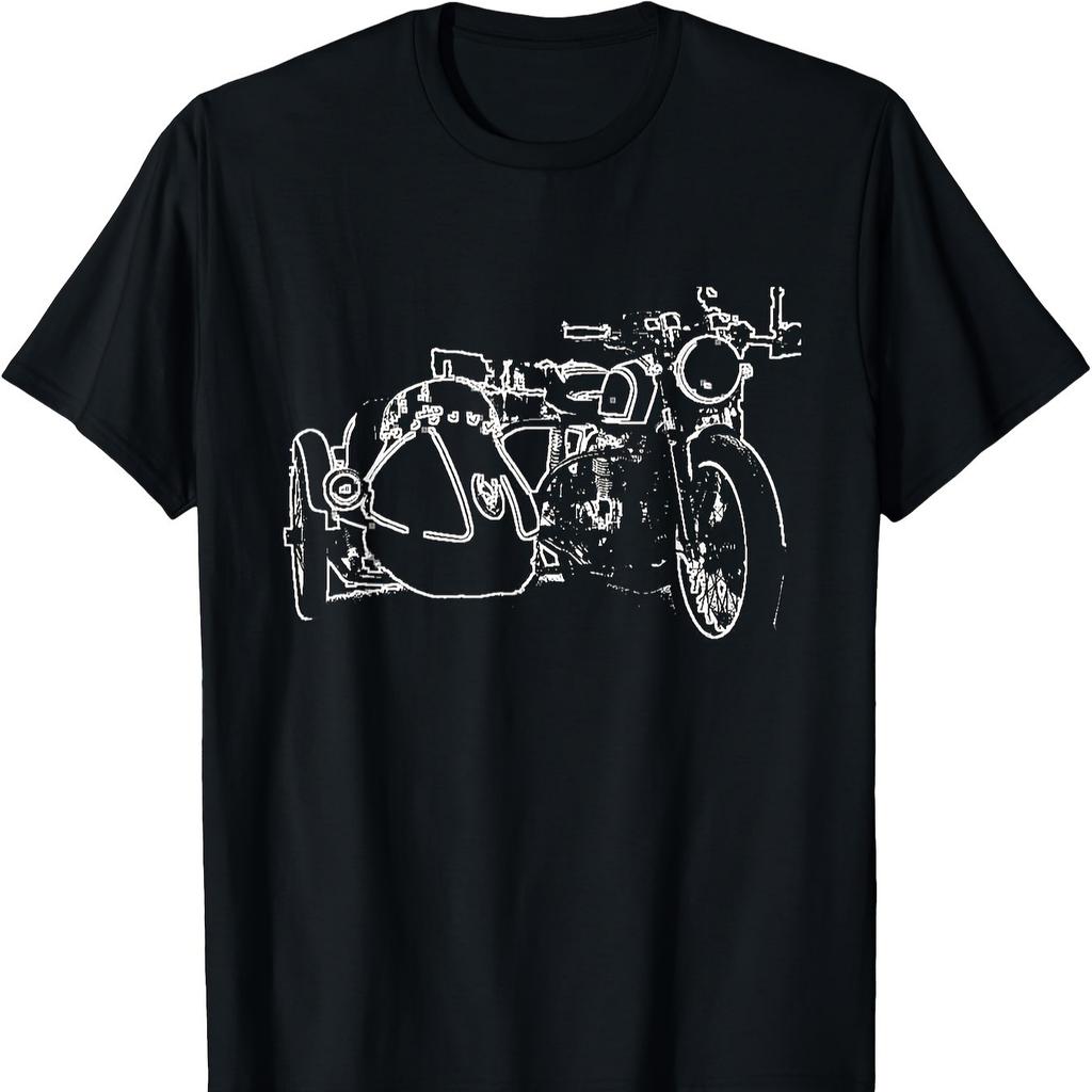 Vintage Motorcycle Sidecar Sketch Line Art TShirt 100 Cotton ONeck Short Sleeve Summer Casual Unisexs Tshirt Streetwear