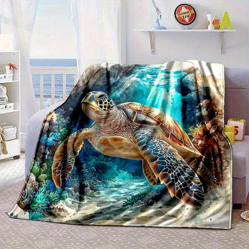 Ocean Love Turtles Blanket Flannel Blanket for Bed, Sofa, Camping, Hiking, Picnic Essentials, Gift for Family Fan Gifts