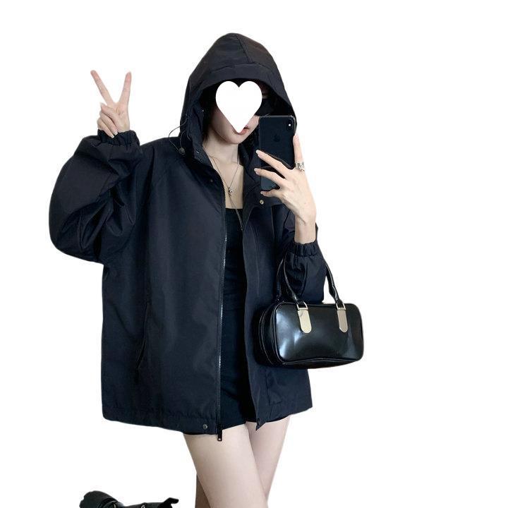 Women's Casual Outdoor Hooded Windbreaker - Stylish Loose-Fit Long Sleeve Jacket for Spring & Autumn