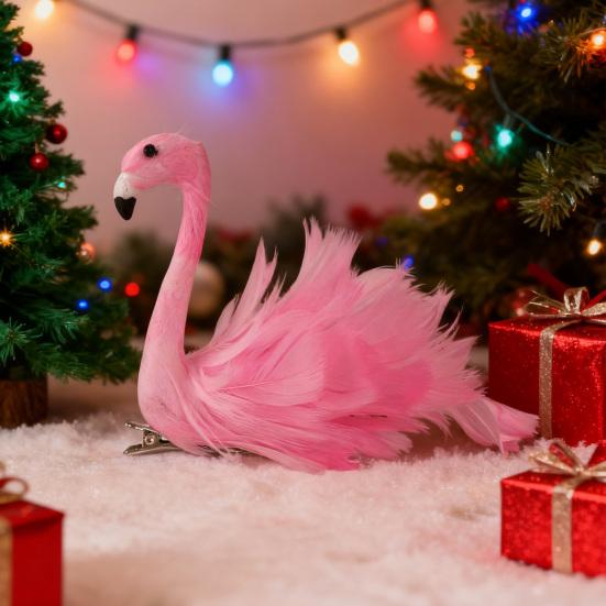 Pink Flamingo Feather Hair Clip Soft Imitation Feathers Metal Clip Pink Theme Hair Pin Summer Decor Hair Accessories