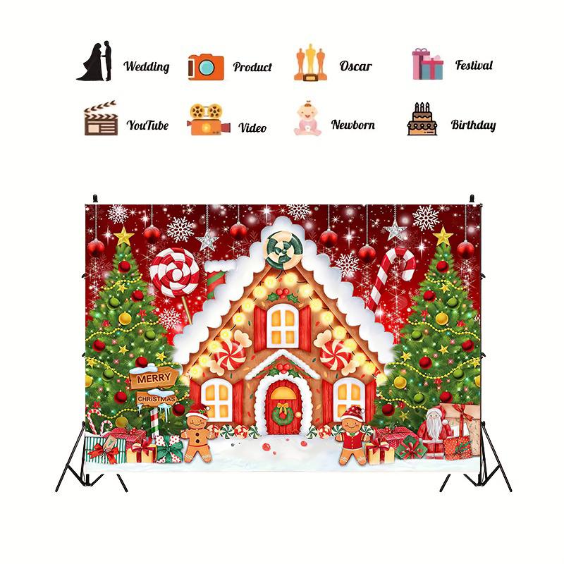 1pc Christmas Background Cloth, Christmas Ball Photography, Background Tapestry, Happy New Year, Family Party Decoration